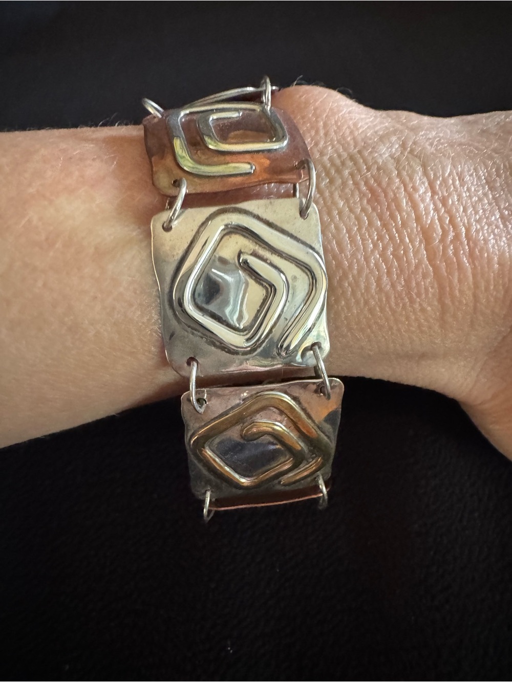 Artisan Sterling Silver & Copper Geometric Panel Bracelet - 7” - 20.1g